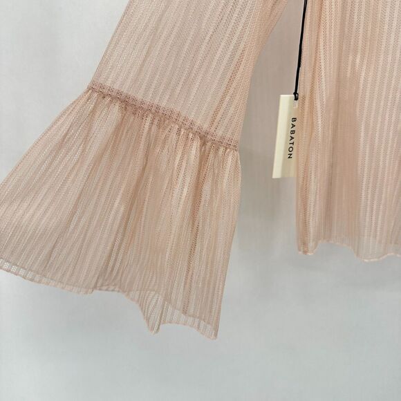 NWT Aritzia Babaton Humbert Blouse Womens XS‎ Sheer Lace Mesh Pink Coquette Boho - Picture 3 of 12